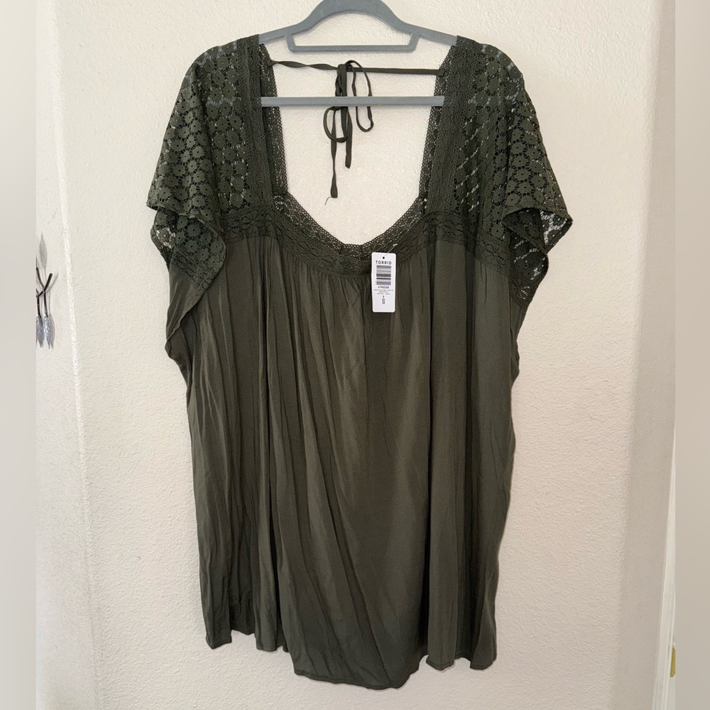 NWT Torrid Sage Green Lace Crochet Detail Top Size 28